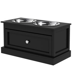 PawHut Elevated Dog Bowls with Storage Drawer, Raised Dog Bowl Stand Pet Food Bowl Dog Feeding Station, Black