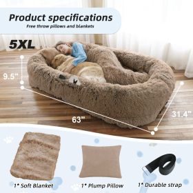 Human Dog Bed, Large Size Fits You and Pets, Washable Faux Fur Dog Bed for People Doze Off, Napping Orthopedic Dog Bed, Present Plump Pillow, Bla (Color: Khaki, size: 5XL(63"L ×31.4"W ×9.5"Th))